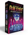 „R.L. Stine's Ghosts of Fear Street: Haunted Collection“ in gelber und weißer Schrift. Illustration mit Gesicht und Kerzen.