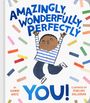 "AMAZINGLY, WONDERFULLY, PERFECTLY YOU!" Ein fröhliches Kind in Streifenpullover springt, umgeben von bunten Streifen.