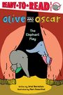 "READY•TO•READ LEVEL ONE" oben, "olive and oscar The Elephant Play" darunter. Zwei Elefanten hinter Vorhängen.