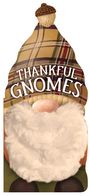 Schriftzug "THANKFUL GNOMES", Illustration eines Gnomes mit karierter Mütze und weißem Bart.