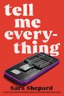 "tell me everything" in großer weißer Schrift. Darunter ein Smartphone mit einer Mausefalle darauf.
