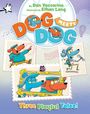 "Dog Meets Dog" von Dan Yaccarino, illustriert von Ethan Long. Drei verspielte Hundeillustrationen auf Briefmarken.