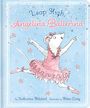 „Leap High, Angelina Ballerina.“ Eine Maus in einem rosa Ballettkleid springt, umgeben von Sternen.