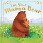 "I'm Your Mama Bear". Illustration von zwei sich umarmenden Bären in einer blühenden Wiese mit Bergen im Hintergrund.