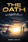 "The Oath: A Journey of Service, Faith, and Duty", darunter ein Marineschiff, Sonnenuntergang, Flagge, Zwillingstürme.