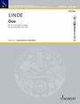 "Linde Duo für Tenorblockflöte und Orgel, Edition Schott. Abbildung einer Blockflöte und Schott-Logo."