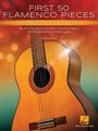 Erster Text: "First 50 Flamenco Pieces". Eine akustische Gitarre im Vordergrund mit warmen Farben im Hintergrund.