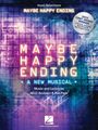 Text in großen Buchstaben: "Maybe Happy Ending". Hintergrund in leuchtend blauen und violetten digitalen Mustern.