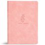 „Holy Bible“ steht in der Mitte eines rosa Buchumschlags mit floralem Muster.