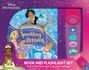 "Sparkling Dreams" und "BOOK AND FLASHLIGHT SET". Illustration mit Prinzessinnen und einem interaktiven Buch mit Taschenlampe.