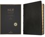 "NLT Select: Large Print, Thinline Reference, Black Goatskin." Schwarzes Lederbuch mit vergoldeten Kanten.