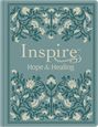 "Inspire Hope & Healing" in eleganter Schrift, umgeben von floralen, symmetrischen Mustern in Blau- und Beigetönen.