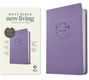 "Holy Bible, new living translation." Lila Buch mit floraler Verzierung und „Premium Value Thinline“ Hinweis.