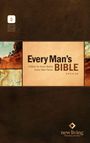 "Every Man’s Bible", "A Bible for Every Battle Every Man Faces", "Equipped with the Filament Bible App", "new living translation". Beige und braune Farbgestaltung mit Naturbildern und Kartenmuster.