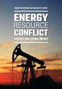 "ENERGY RESOURCE CONFLICT: ORIGINS AND GLOBAL IMPACT" steht über einer Ölpumpe vor einem Sonnenuntergang.