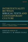 Text: "INTERTEXTUALITY BETWEEN BIBLICAL TEXTS AND CONTEMPORARY CULTURE". Buchcover mit dunklem Hintergrund.