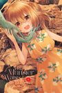 „This Monster Wants to Eat Me 6, Sai Naekawa.“ Eine Illustration eines Mädchens in einem gelben Kleid mit Blumenmuster, das lächelt.