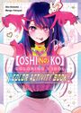 „【OSHI NO KO】COLORING IDOL“ und „COLOR ACTIVITY BOOK“. Illustration: Person mit lila Haaren und Herzmotiv.