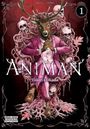 "ANIMAN", Takuya Okada, Parental Advisory. Ein Hirsch im Anzug mit Schädeln und Wurzeln, rötlich-dunkler Hintergrund.