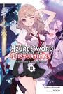 „The Azure Sword Slayer of Distortions: Achromatic Freedom Blues II“ ist in stilisierter Schrift über drei Figuren.