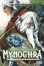 "MYNOGHRA: Apocalypse Bringer. Zwei Elfen mit weißem Haar, einer hält eine magische Sphäre. Grüner Hintergrund."