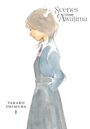 Texte: "Scenes from Awajima", "Takako Shimura I". Eine Aquarell-Illustration eines nachdenklichen Mädchens im Profil.