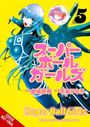 „Super Ball Girls“ in großen, pinken Buchstaben. Daneben eine blauhaarige Frau in einem futuristischen Anzug.