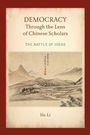 "DEMOCRACY Through the Lens of Chinese Scholars," "THE BATTLE OF IDEAS," "He Li." Illustration einer Landschaft.