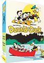 Walt Disney's Donald Duck. Comic-Illustration: Enten auf Boot und an Land. Die Farben sind lebendig und kontrastreich.