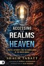 „Accessing the Realms of Heaven“ von Shaun Tabatt. Engel und Drache flankieren ein Tor mit himmlischem Licht.