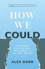 "HOW WE COULD" von Alex Dorr; enthält Zitat von Mel Robbins. Darstellung eines Schluchtenmotivs auf hellblauem Hintergrund.