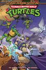 „Saturday Morning Adventures: Teenage Mutant Ninja Turtles“ Logo, Helden in Action, ein Engel und Bösewichte kämpfen.