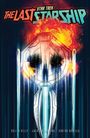 Text: "The Last Starship", "Star Trek". Illustration eines Raumschiffs vor einem explosiven, farbigen Hintergrund.