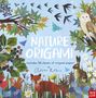"Nature Origami," dazu Tiere und Pflanzen in einem bunten, collageartigen Design; ein Fuchs, eine Eule und Blätter.