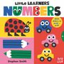 Titel "Little LEARNERS NUMBERS", gelbe Blase "With sliders to push + pull!", bunte Autos und ein Marienkäfer.