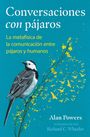 "Conversaciones con pájaros", gelber Text: "La metafísica de la comunicación entre pájaros y humanos", Zeichnung eines Vogels auf Zweig.