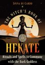 „The Witch's Book of Hekate: Rituals and Spells to Commune with the Dark Goddess“ steht oben. Eine dunkle Gestalt mit zwei Fackeln vor Mond.
