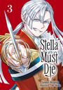 „3“, „Stella Must Die“. Ein Charakter mit weißen Haaren und einem Schwert, trägt elegante Kleidung vor rotem Hintergrund.