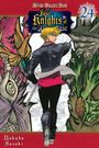 "Four Knights of the Apocalypse", "24". Ein blonder Mann in schwarzer Kleidung hält ein Schwert, umgeben von Fantasieelementen.
