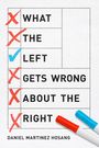"WHAT THE LEFT GETS WRONG ABOUT THE RIGHT" steht in einem Raster. Rote und blaue Kontrollhäkchen, zwei Filzstifte unten.