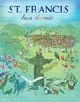 "ST. FRANCIS" in großen Buchstaben oben, darunter "Brian Wildsmith". Eine bunte Illustration von St. Franziskus mit Vögeln.