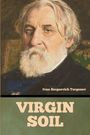 Text: "Ivan Sergeevich Turgenev" und "VIRGIN SOIL". Ölgemälde eines Mannes mit weißem Haar und Bart.