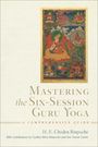 Text: "Mastering the Six-Session Guru Yoga: A Comprehensive Guide" von H. E. Chöden Rinpoche. Enthält ein spirituelles Gemälde.