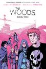 "GLAAD AWARD WINNER, James Tynion IV, Michael Dialynas, THE WOODS, BOOK TWO." Eine Gruppe Personen vor einer futuristischen Kulisse.