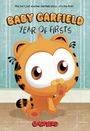 Text: "Baby Garfield: Year of Firsts". Oben: "This isn’t just another Garfield story...it’s the first!" Illustration: Junge Katze.