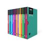 Bücher in einer Box, Titel: "HBR's 10 Must Reads". Themen: Strategie, Innovationsführung. Bunt gestaltete Buchrücken.