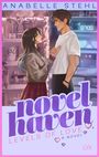 "Novel Haven: Levels of Love" von Anabelle Stehl. Illustration eines Paares in einem gemütlich beleuchteten Raum mit Regalen.