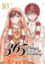 "365 Days to the Wedding, 10" steht oben und unten. Zwei Figuren in traditioneller Kleidung mit Blumen und Kopfschmuck.