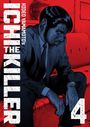 "Ichi The Killer 4" und "Hideo Yamamoto's" in fettem Text. Illustration: Mann im Anzug sitzt nachdenklich auf rotem Sofa.