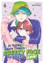 Text: "It Takes More Than a Pretty Face to Fall in Love". Zwei gezeichnete Personen in Umarmung, pastellfarbene Kleidung.